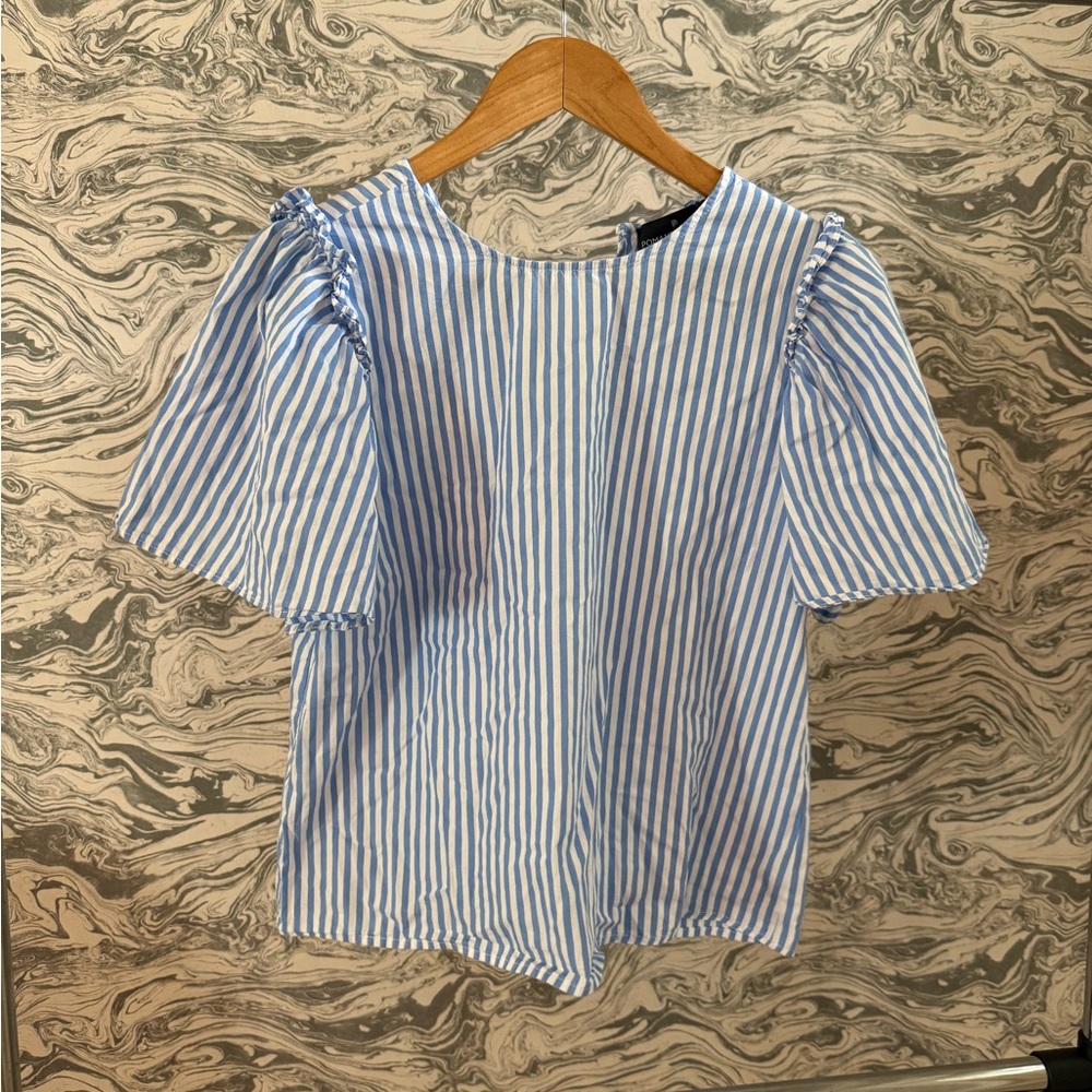 Pomander Place Blue and White Striped Blouse